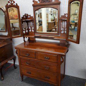 Antique Tri Fold Mirror Dresser