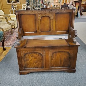 Antique Carved Oak Monks Bench