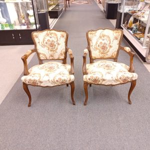 Antique French Louis XV Style Upholstered Armchairs - Pair
