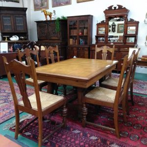 Flemish/Dutch Parquet Top Table & Six Rush Seat Chairs