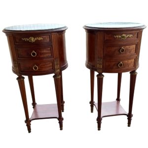 Antique Louis XVI Style Marble Top Nightstands (Pair)